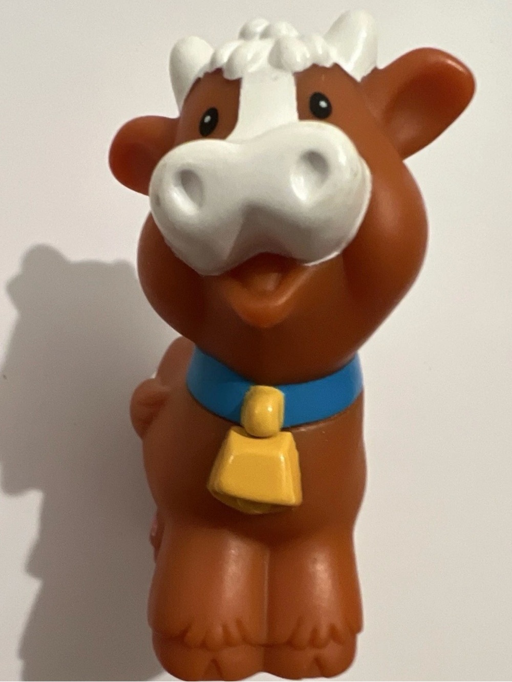 Fisher-Price Brown Cow Toy with Blue Collar and Yellow Bell Vintage 1997